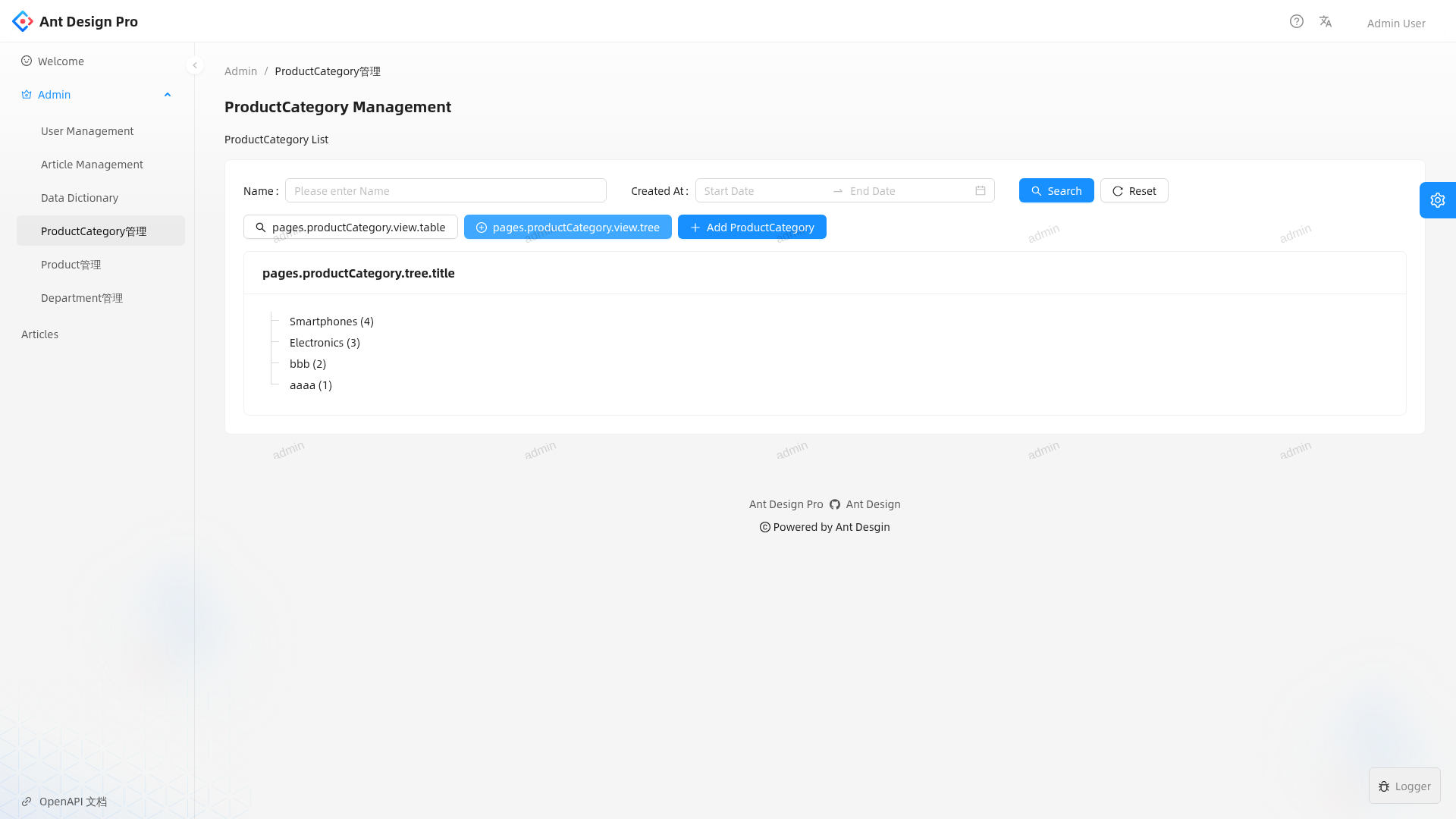 GLM 4.5 ProductCategory树形视图
